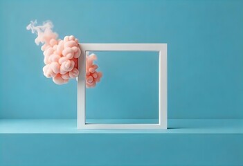 A blue smoke cloud coming out of a blue square frame in a white background.