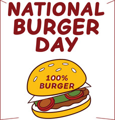 Celebrate 100% Burger Love – National Burger Day Design with Vibrant Yellow Background