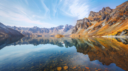 The Changbaishan Tianchi: A Majestic Volcanic Crater Lake on the China-North Korea Border in Jilin, China—Boasting Crystal-Clear Blue Water, Surrounded by Snow-Capped Peaks & Coniferous Forests, Ideal