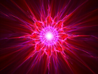 Fototapeta premium Glowing Pink and Red Fractal Flower Burst abstract