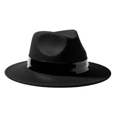 Classic black fedora hat isolated on black background