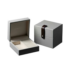 Fototapeta premium Two jewelry boxes, one open isolated on transparent background