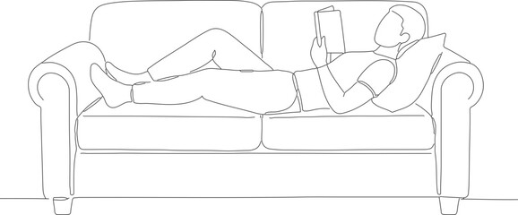 Simple Line Drawing of a Person Relaxing on a Sofa Illustration