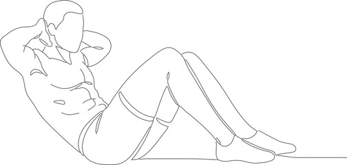 Line Art Athletic Man Doing Sit Up Exercise Body Outline
