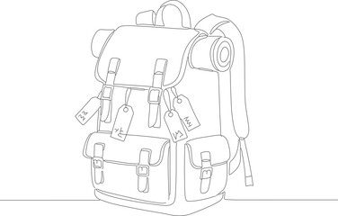 Outline Single Line Drawing Backpack Rucksack Bag Illustration Minimalist Style