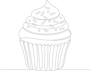Simple Outline Dotted Line Cupcake with Sprinkles Sweet Dessert