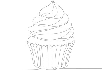 Outline Handdrawn Cupcake Dessert Sweet Delicious Tasty Bakery Illustration