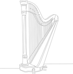 Simple Line Art Elegant Harp Musical Instrument Isolated Illustration