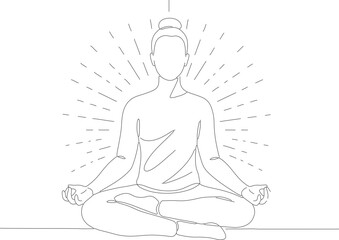 Minimalist Single Line Art of Buddha Meditating Sitting Position Illustration