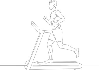 Minimalist Line Art of Man Running on Treadmill Gym Equipment