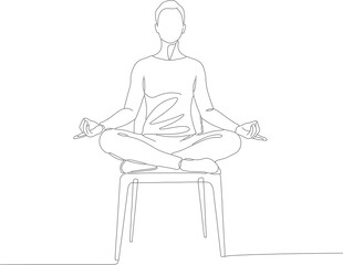 Minimalist Outline Meditation Seated on Chair Line Art Drawing Illustration