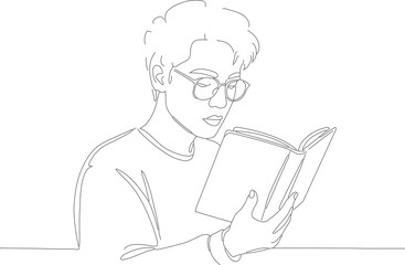 Minimalist Line Drawing of A Person Reading a Book Illustration