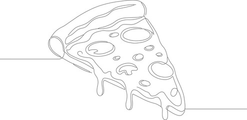 Simple Outline Slice of Pizza with Toppings and Dripping Cheese Illustration