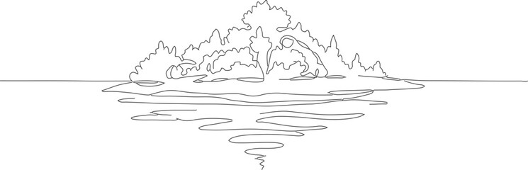 Minimalist Line Art Island with Reflection Landscape Illustration Drawing