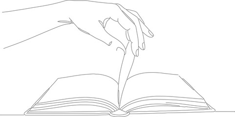 Minimalist Line Art Hand Turning Page of Open Book Illustration