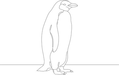 Minimalist Outline Drawing of an Emperor Penguin Standing on Ice