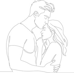 Minimalist Line Art Romantic Couple Hugging Each Other Illustration