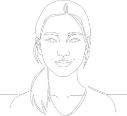Minimalist Line Drawing Portrait of Smiling Young Woman Illustration