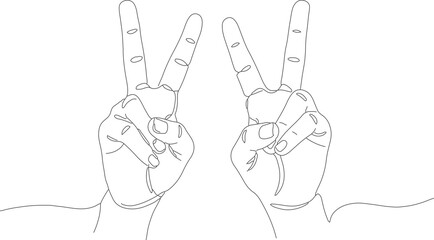 Simple Line Art Peace Sign Hand Gesture Isolated Illustration