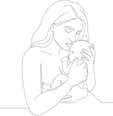Minimalist Line Art Mother Holding Baby Close Illustration Graphic Design