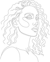 Minimalist Line Art Portrait Beautiful Woman with Curly Hair Illustration