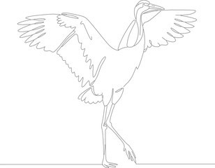 Simple Outline Drawing Dancing Crane Bird Illustration Graphic Element