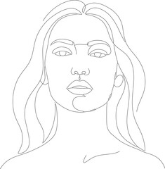 Minimalist Outline Portrait of Woman with Long Wavy Hair Art Illustration