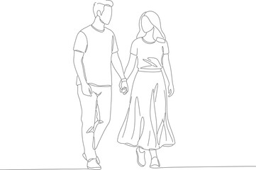 Minimalist Line Art Couple Walking Holding Hands Romantic Illustration Graphic