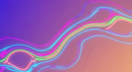 Purple gradient shows neon waves. Glowing lines suggest motion. It's suitable as a video backdrop, website banner or digital art.