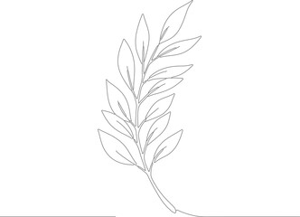 Minimalist Line Art Leaf Branch Botanical Illustration Decorative Element