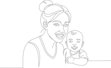 Simple Line Art Mother with Baby Portrait Illustration Icon Graphic