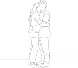 Dotted Line Couple Embrace Silhouette Minimalist Romantic Relationship Illustration