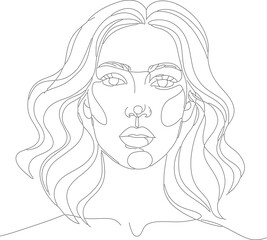 Minimalist Line Art Portrait Illustration of a Woman with Wavy Hair