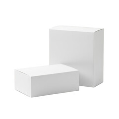 Two white cardboard boxes isolated on transparent background