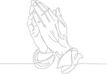 Minimalist Line Art Praying Hands with Outline Religion and Spirituality Illustration