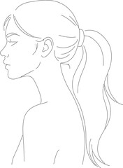 Simple Line Art Side Profile Woman with Ponytail Drawing Illustration