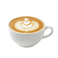 Latte art in a white cup isolated on transparent background