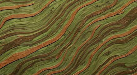 Abstract natural geometric pattern tree bark texture organic lines earthy greens and browns. 
