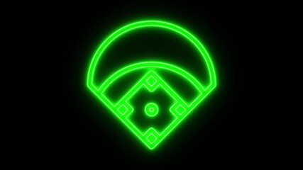 Neon baseball field icon animation on black background. Baseball diamond neon line diagram. Animation of digital baseball field with glowing elements and data visualization Baseball diamond graphic - Powered by Adobe