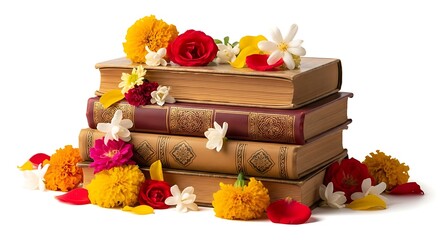 Stacked Books with Flowers