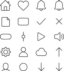 Minimal liner icon bundle, thin uniform outline, flat vector style, perfect for UI/UX and apps, scalable clean design
