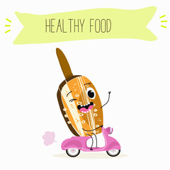 Tasty ice creams, ice-cream cones and popsicle, funny characters, hand drawn vector illustration.