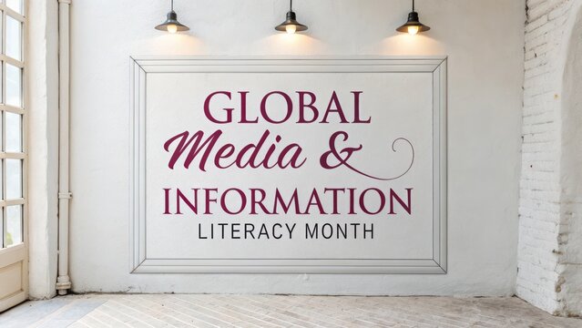 Global Media and Information Literacy Month text on a wall