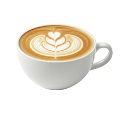 Latte art in a white cup isolated on transparent background
