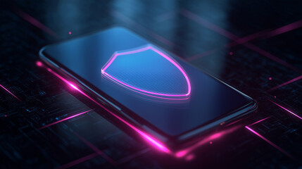Digital Wallet Security Concept - Smartphone with Glowing Protection Shield
