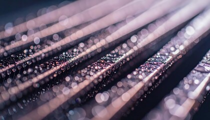 Radiator grid covered with water droplets photographed in detailed close-up, industrial heating element structure captured in modern artistic composition with functional atmosphere.