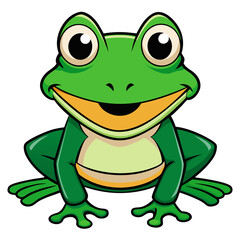Cute green cartoon frog sitting smiling vector illustration