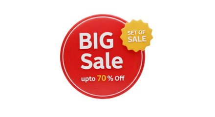 Red big sale badge with up to 70% off and a yellow set of sale tag promoting discounts and special offers for retail and online shopping events