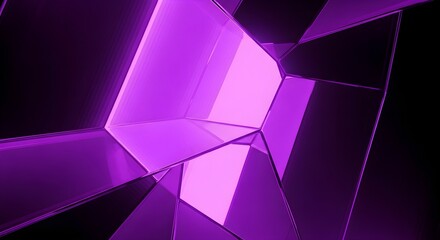 Purple crystal structure glows with light, creating geometric abstract background for product showcase.