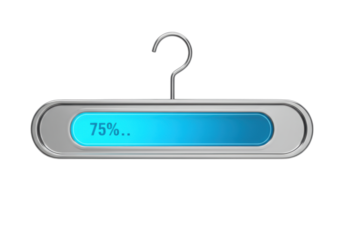 Isolated chrome-and-blue progress indicator shows 75% complete, hanging like a coat hanger